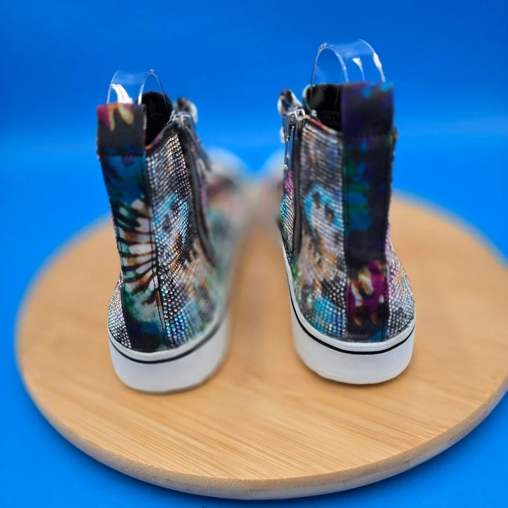 Steve Madden Jshake‎ High Top Rhinestone Side Zip Sneakers Colorful Shoes 5M